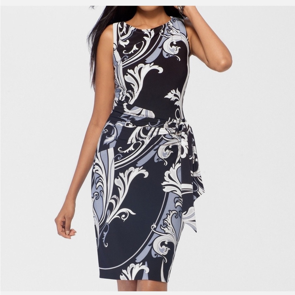Cache Black and‎ White Swirl Midi Dress